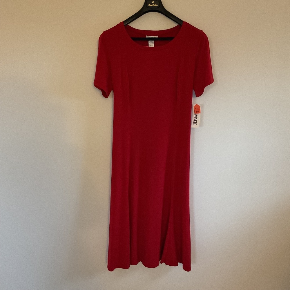 VTG Periwinkle Long Red Dress with Tie Sz 18W Modest Holiday Academia Minimalist